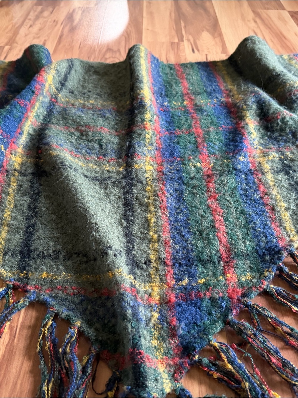 Free People Freemont Plaid Fringe Bandana Scarf Olive Green